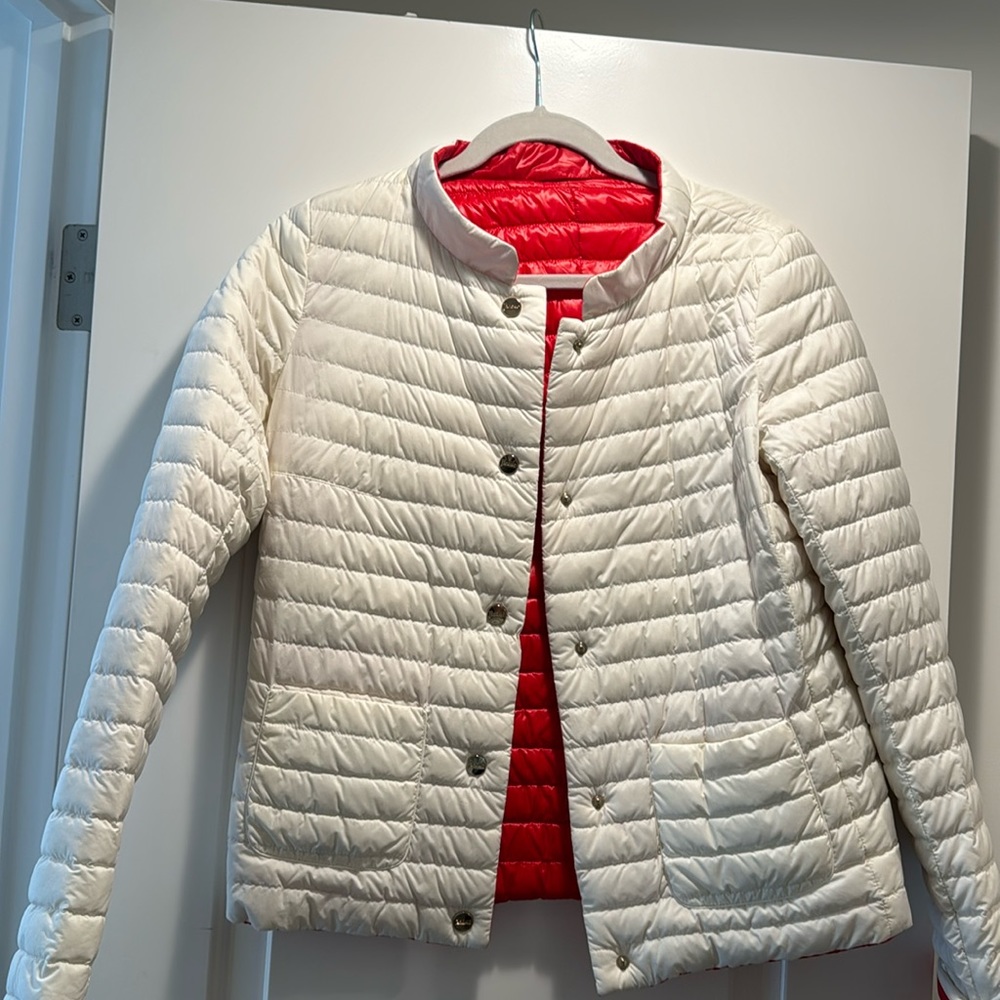 Cream/White and red reversible Herno down nano puffer jacket